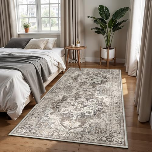 YOUFORTONG 3x6 Washable Kitchen Runner: Soft Hallway Runners Non Slip Floor Mat with Rubber Backing for Bedroom Entryway Indoor Vintage Carpet Runner (Beige, 3x6)