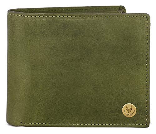 Image of WildHorn Green Leather Wallet for Men I Ultra Strong Stitching I 6 Card Slots I 2 Currency & 2 Secret Compartments I 1 Coin Pocket