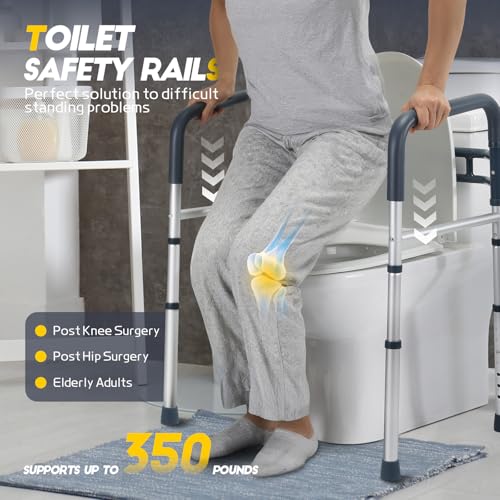 Image of Lianjindun Toilet Safety Rails (350 lb), Adjustable Toilet Frame for Elderly, Seniors, Handicap & Disabled, Foldable Handicap Toilet Handles Fit Any Toilets (Blue)