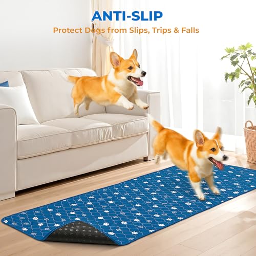 Image of Fostanfly Washable Dog Pee Pads, 1 Pack 24''x72''(2x6ft) Non Slip Reusable Puppy Pee Pads with Great Urine Absorption, Dog Mats for Whelping, Potty, Runner Rug for Hallway, Entryway, Bedroom, Blue