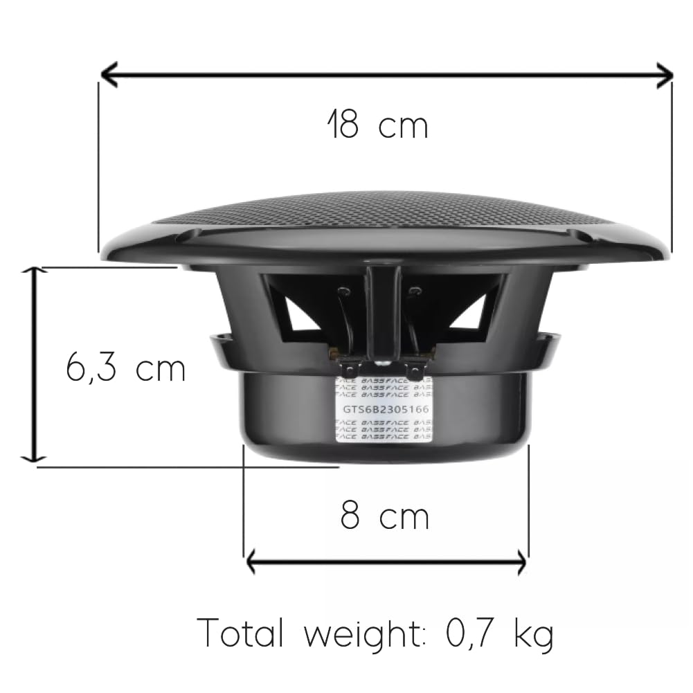 GT AUDIO GT-SPL6.2B Kit 2 Altoparlanti Nautici 6,5'' – 150W RMS, 300W Max, 4 Ohm, Impermeabili, Per Barche, Con Cavi E Griglie
