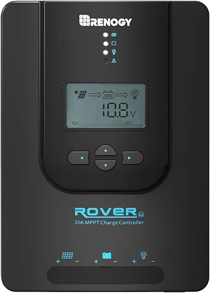 Renogy Charge Controller-Rover 20A MPPT 12V/24V Auto-Detect LCD Display | 99.9% Efficiency for Gel/Flooded/Lithium Batteries | Dual-Peak Tracking & Modbus Support