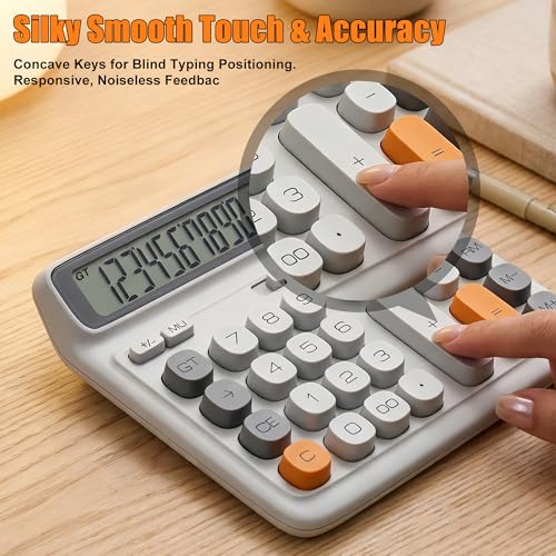 Niodel 12-Digit Desktop Calculator, Modern Color-Clash Aesthetic Design, Dual Power (Solar & Battery), Ergonomic Tilted Large LCD Display for Office, School and Accounting (Silver&Yellow) - Image 4