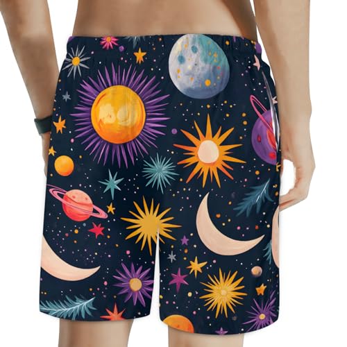 Men's Swim Trunks Size S Planetary with Mesh Lining Soft Breathable Quick Dry Beach Shorts Multi Color2