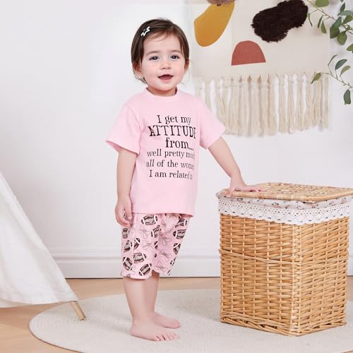 WZTYYDS Toddler Girl Summer Clothes Baby Football Outfit Letter Print Short Sleeve T-shirt Shirts + Shorts Set3