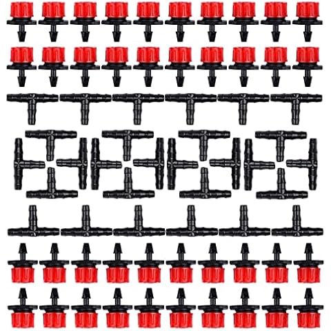 300Stk Garden Bewässerung Micro Drip Tropfer T Steckverbinder Schlauch Micro Drip System 4/7mm Bewässerungssystem Bewässerungsset Tropfbewässerung Verstellbar Kunststoff Schlauchverbindung Abzweigung Cover