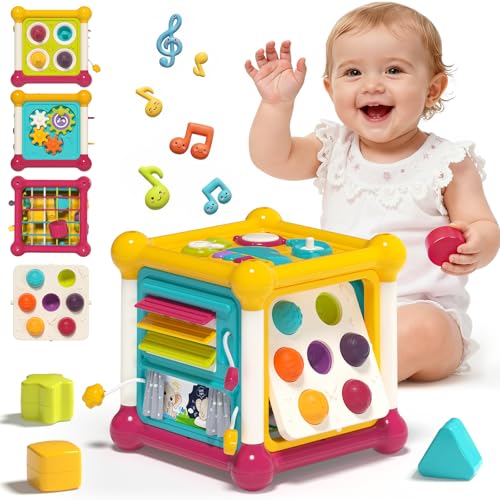 Activity Cube Baby Toy 6-in-1 Montessori Toys with Shape Sorter Music Busy Board Pop up Bubble - Early Learning Sensory Toys for 6-12 Months Interactive Toys & Birthday Gifts for 1 Year Old