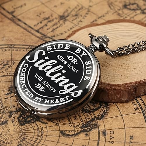 Image of Vintage Gandhi Style Pocket Watch with Engraved Designs & Messages Royal Black Analog for Men Women & Kids Includes Key Ring for car or Bike Keys Ideal Gift