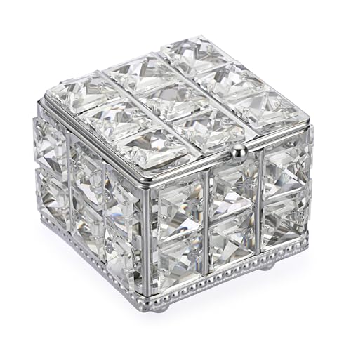 Hipiwe HPWSN00993 Crystal Jewelry Box - Square Decorative Trinket Organizer Box Sparkling Mirrored Jewelry Chest thumb #8