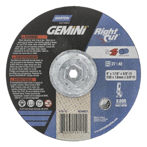 NORTON 66253019115 9X1/16X5/8-11 Gemini Type 27 Depr. Center Wheel (Price is for 10 Each/Box)