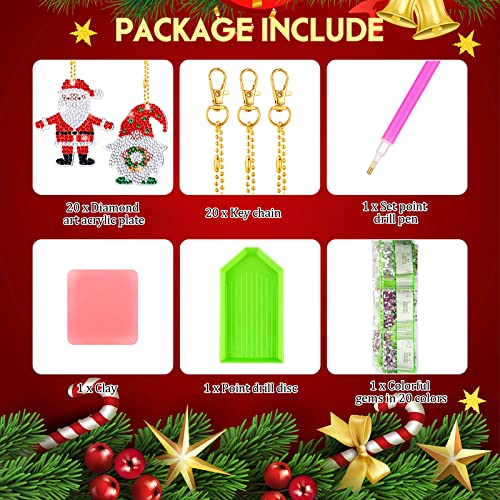 20 Pieces Christmas Diamond Painting Keychains Diamond Key Chain Key Chain Making Kit Diamond Art Keychains Resin Diy Diamond Key Ring For Christmas Pendant Decorative Hanging Ornament (Cute Style) #TOP3