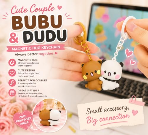 Image of Bubu Dudu Magnetic Couple Keychain for Boyfriend Girlfriend, Cute Bubu and Dudu Gift, Matching HugKeychain for Couples, Bubu and Dudu Keychain