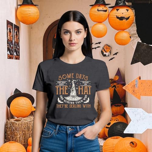 Womens Halloween Shirts The Witch Hat Tshirts Vintage Halloween Party Tee Tops3