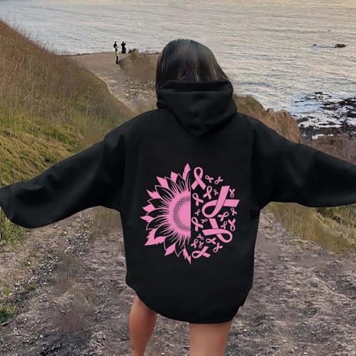 Sweat Octobre Rose à Capuche Manches Longues Pull Oversize Confort - 3