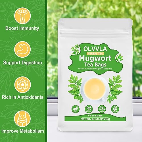 Image of Olvvla - Premium Mugwort Tea - 2g X 60 Count - 100% Pure Natural Mugwort Tea Bag - Caffeine-free - Mugwort Herb Dried - Rich in Antioxidants & Support Digestion