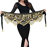 MUNAFIE Bauchtanz Hüfttuch Gürtel mit Münzen Bauchtanz Kostüm Damen Bauchtanz Wickelrock Schwarz Gold