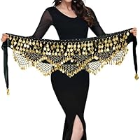 MUNAFIE Bauchtanz Hüfttuch Gürtel mit Münzen Bauchtanz Kostüm Damen Bauchtanz Wickelrock Schwarz Gold