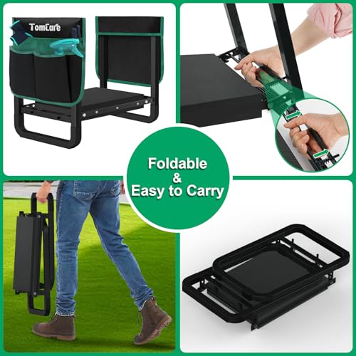 Image of TomCare Garden Kneeler and Seat 11.14 inch Wider Larger Soft Kneeling Pad Garden Bench with 2 Large Tools Pouches Heavy Duty Foldable Garden Stool Gardening Gifts for Women Men Gardeners Seniors, Black