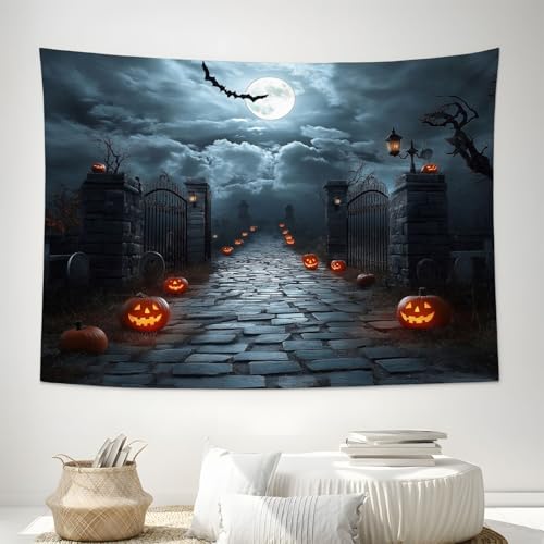 Tapisserie halloween chateau de la lune deco violette salon