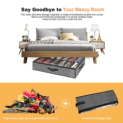 Homyfort CDXBG1 Under Bed Shoe Storage Organizer Fits 12 Pairs- Underbed Shoe Container Solution Shoes Box Bins thumb #6