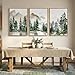 Framed Forest Mountain Landscape Wall Art for Living Room, 3 Piece Green Pine Tree Canvas Artwork for Walls, Large Watercolor Nature Foggy Scenic Painting Print for Bedroom Office Wall Decor, 24x36 In