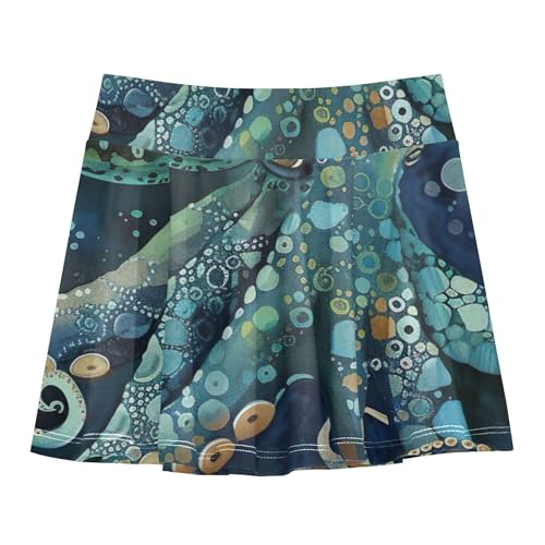 Athletic Shorts Girls Skorts Octopus Sea Animal Teal Blue Kids Tennis Skirts Pleated Teen Skirt 3t