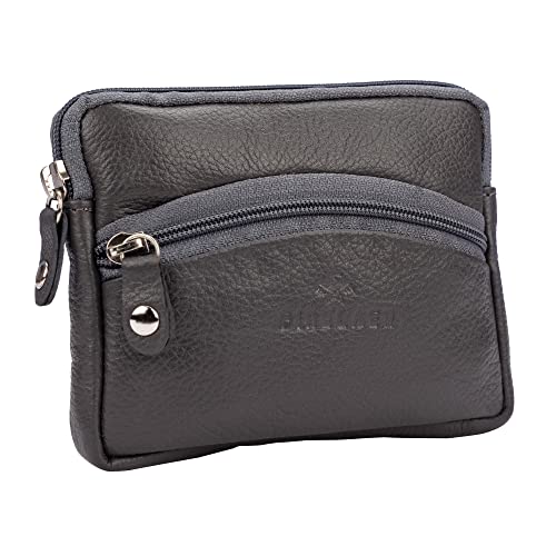 FINELAER Genuine Leather Coin Pouch Zipper Wallet and Change Purse for Men and Women (Grey)4