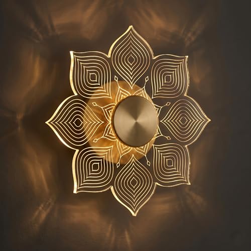 Image of Luxury Flower Wall Light Design 3-in-1 LED Wall Lamp Fancy Lights for Living Room, Bedroom Wall Decor, Home Decoration Items & Hallway (Golden Finish, Pack of 1)