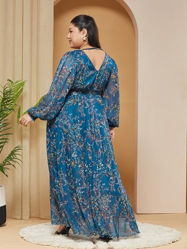 Image of Miss Chase A+ Women's V-Neck Three-Quarter Sleeve Floral Wrap Chiffon Midi Dress