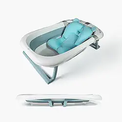 Banheira De Bebê Dobrável Portátil Com Almofada De Banho (Azul)