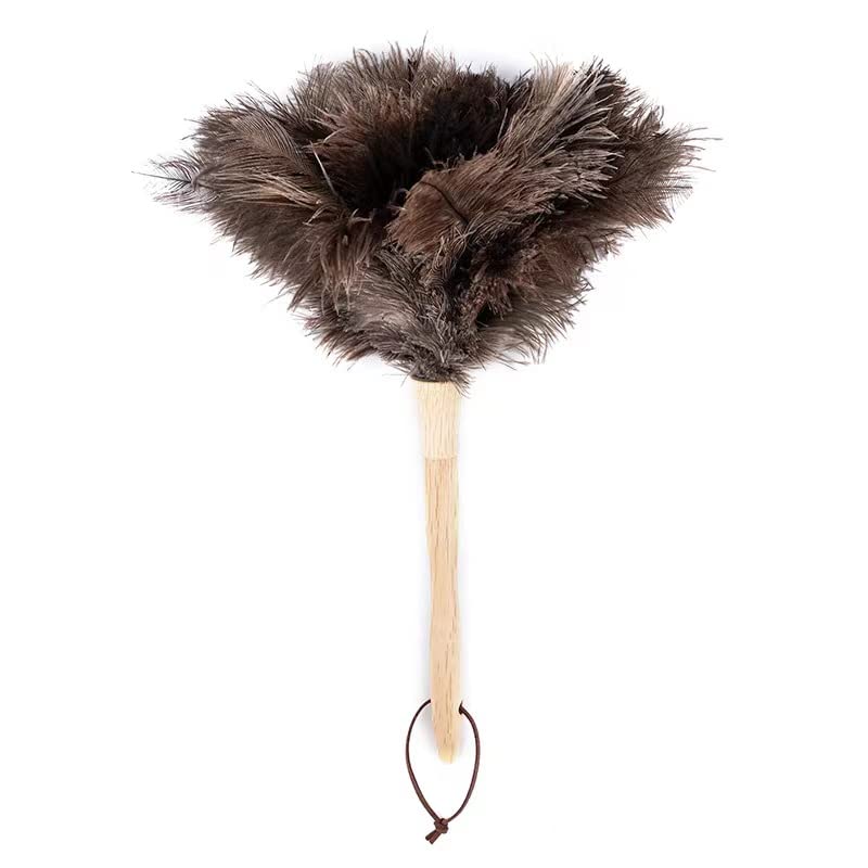 YF-ANEN Dust Artifact Ostrich Feather Duster, Feather Duster Fluffy Natural Ostrich Feather with Wooden Handle and Eco-Friendly Reusable Ostrich Feather Duster Cleaning Supplies, Brown