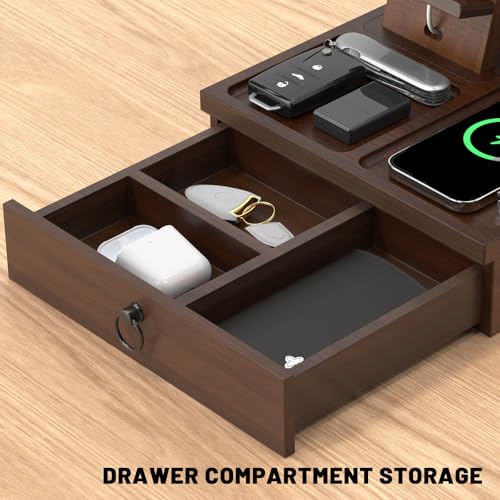 Wood Phone Docking Station with USB Ports and Outlets, Nightstand Organizer by Zaldia - Image 4