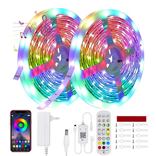 Dreamcolor Led Strip Lights,50ft Rainbow Color Changing Led Strip Music Sync Remote and App Control for Bedroom-Chasing Effect