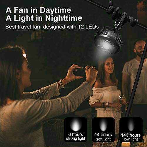 [2020 Upgraded] WGCC Personal Handheld Fan, 2600mAh 12 LEDs Clip On Tripod Fan Stroller Fan for Bedroom, Car Seat Camping with 3 Speeds and 360°Rotation - Thumbnail 7