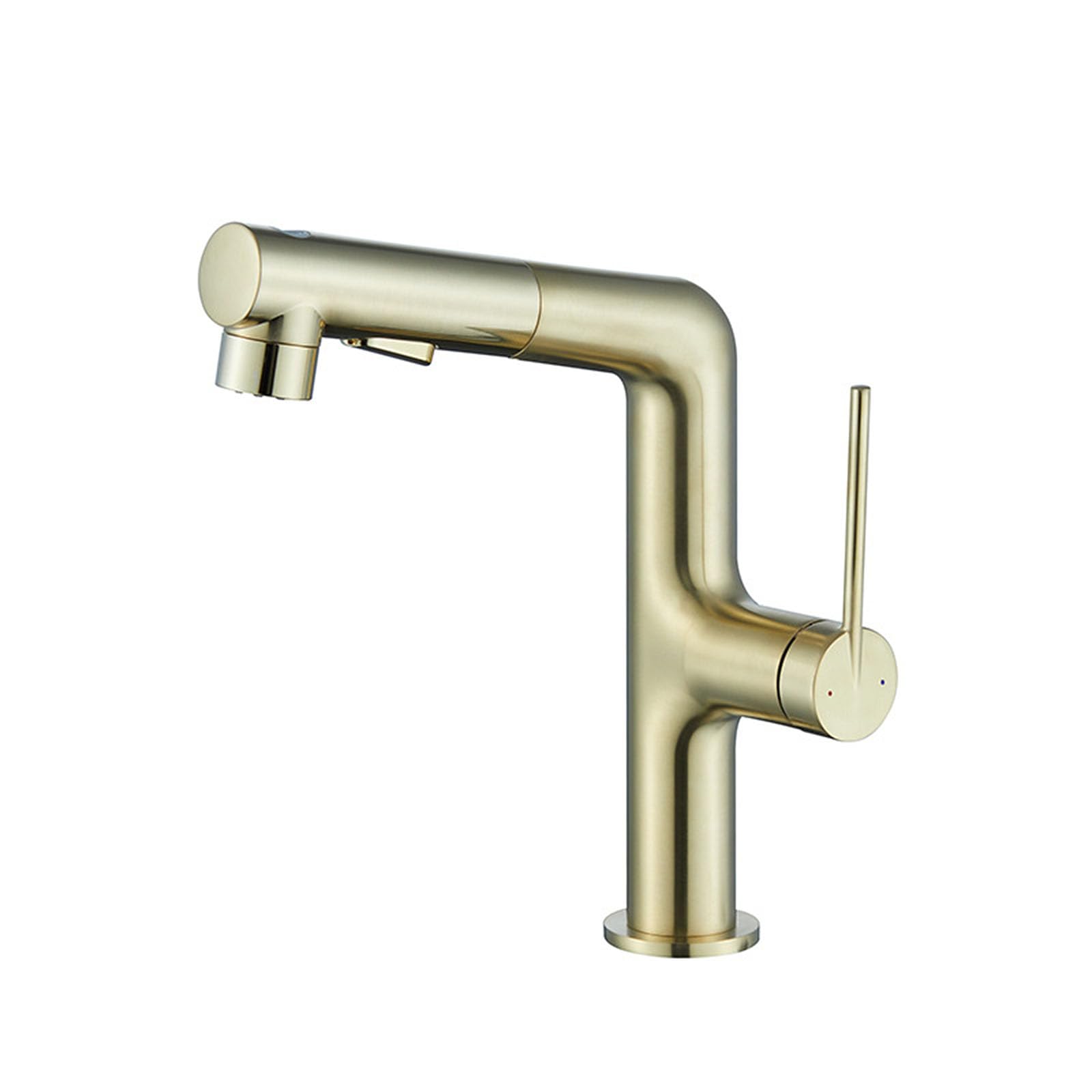 Csxsxauo Brushed Gold Pull Out Sprayer Bathroom Faucet - Single Handle Copper Vessel Sink For Hot And Cold Water