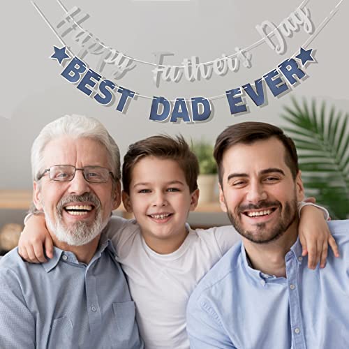 Image of Happy Father's Day Silver Banner Bunting Banner for Dad Father's Party Decorations Backdrop Garland for Father's Day (2 pcs Silver)