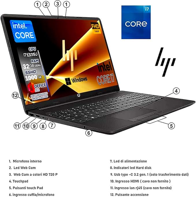 HP 250 G9 Ordinateur portable, RAM 8 Go DDR4, Ssd M2 128 Go Écran HD 15