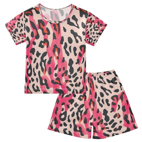 senya Short Sleeve Pajamas Sets Summer Cotton Sleepwear Pink Leopard Skin
