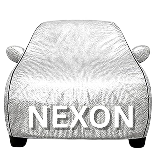 Image of UNIQE Car Cover Compatible for Hyundai Venue All Model & Years (2019-2025) 100% Waterproof with Mirror Pockets, Triple Stitched Bottom Elastic Dustproof Full Body Protection (Silver, Nexon)