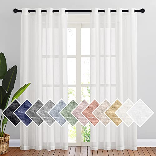 NICETOWN Semi Sheer Linen Curtains Flax Textured for Living Room, Grommet Vertical Drapes Natural Privacy Sheer Panels with Light Filter for Villa/Cot