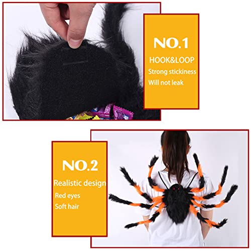 YODITI Halloween Spinnenrucksack für Erwachsene mit Lichtern, Bunte Spinne, Lustige Frau, Süßigkeitentasche, Horror Plüsch Spinnendekoration, Kostümzubehör, Spinnenrequisiten mit elastischen Riemen