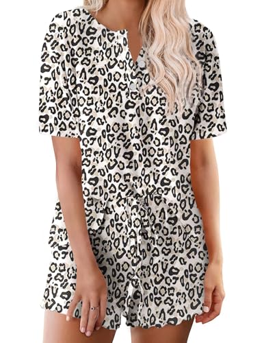 Image of Ekouaer Pajamas Set for Women Short Sleeve Lounge Set 2 Piece Loungewear PJs Soft Cute Lightweight Sleepwear,Medium