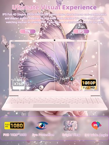 Image of 14 inch Pink Laptop, 8GB RAM 256GB NVME SSD, Office 2024 for Work and Study | N5100 Processor and FHD IPS Display Win 11 Pro, Numeric Keypad, Privacy Camera Cover, Expandable Memory up to 64GB