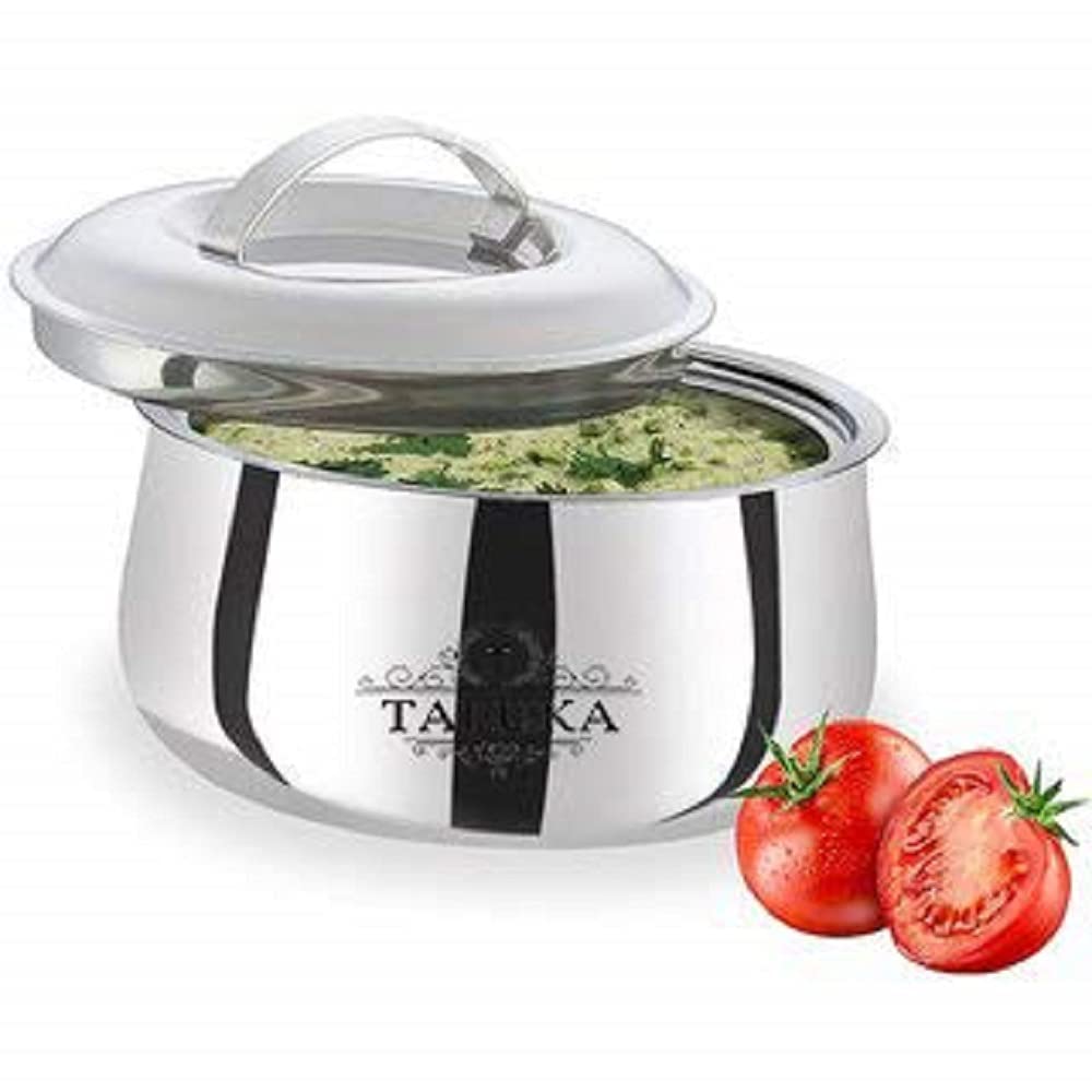 Taluka Hot Serve Shine Double Wall Insulated Hot Pot Stainless Steel Casserole with Steel Lid, 1000 ML