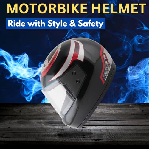 Image of Sage Square Audi Kimi Full Face Helmet | ISI Certified | Clear Visor | Comfort Inner Padding | Designed for Extra Comfort & Style (Black Glossy-Red Decal)