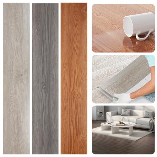 Eikuavons Suelo de PVC autoadhesivo, laminado de PVC de 1 m²/7 azulejos, autoadhesivo, resistente al desgaste, resistente al agua, para salón (gris oscuro)