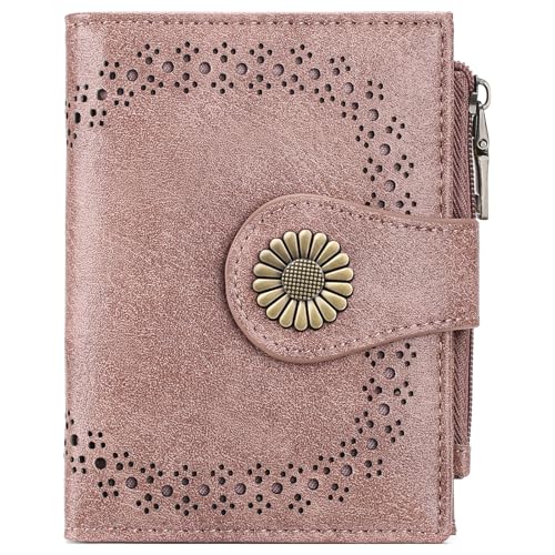 SENDEFN Small Wallets for Women Bifold RFID Blocking Leather Card Holder Compact Wallet with Zipper Coin Pocket