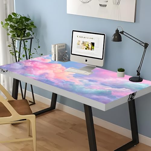 Image of Pastel Cloud Desktop Sticker 39.37x23.62In, Rainbow Cotton Candy Sky Desk Decal, Easy Clean Table Surface Sticker, Dreamy Aesthetic Home Office Decor