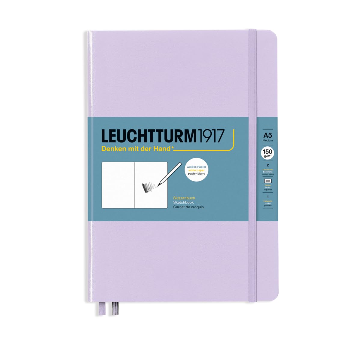 LEUCHTTURM1917 370356 Sketchbook Landscape (A5), Hardcover, 112 Pages (150 g/sqm), Plain, Lilac, fliederfarben, Medium Landscape (A5)