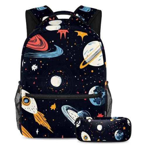 Cartable espace extra-atmosphérique avec trousse pour élèves de primaire et collège